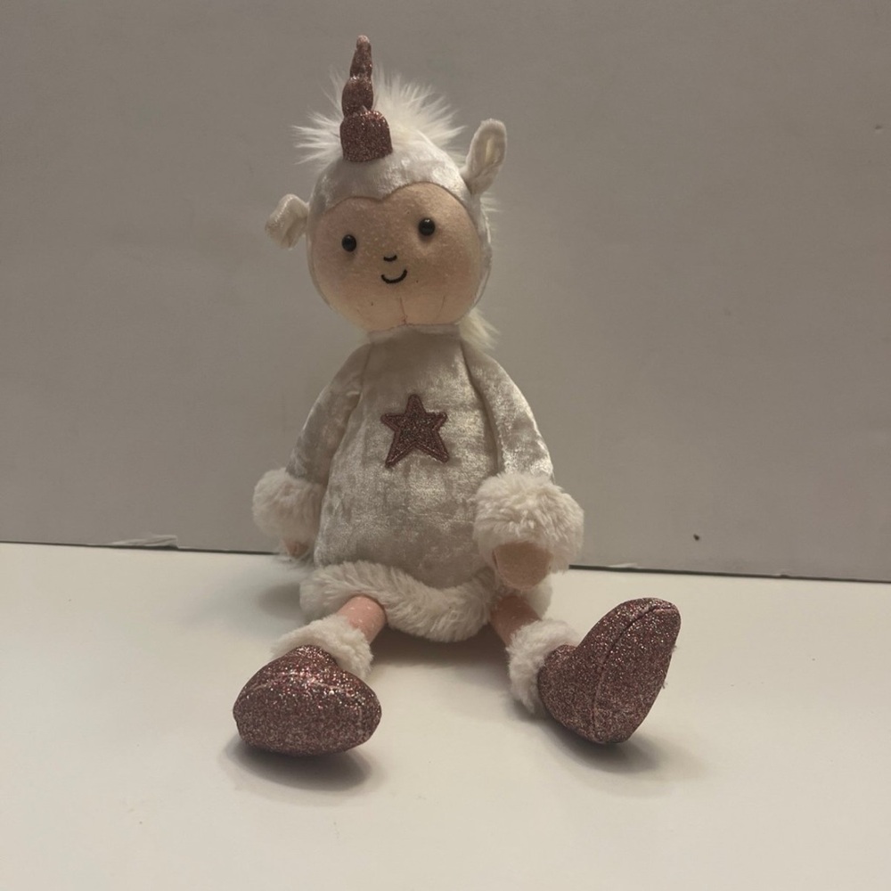 12" Jellycat Unicorn Bean Plush Doll Fluffy Sparkly Star Glitter Lovey…